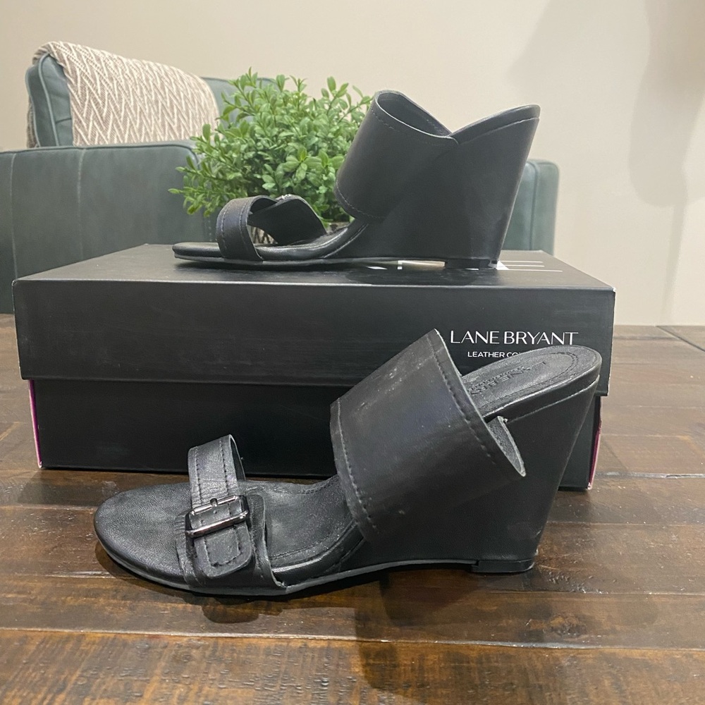 Lane Bryant Stella Leather Wedge Sandal 7W